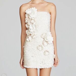 Halston Cream Strapless Floral Dress